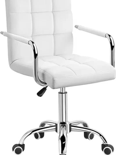 Mid-Back Office Task Chair Ribbed PU Leather Executive Modern Adjustable Home Desk Retro Comfortable Work Chair Degree Swivel