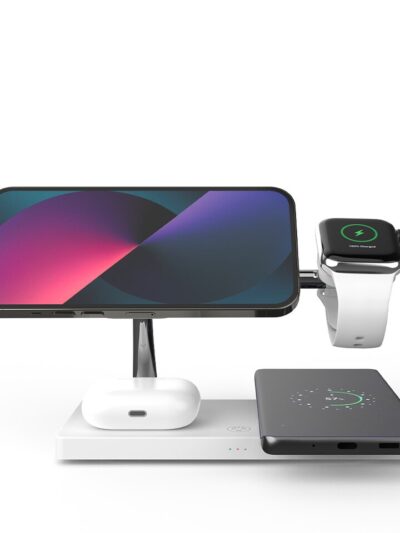 4-in-1 Wireless Charger: iPhone 14/13/12, AirPods 2/3, Apple Watch, Samsung S23/S22/Galaxy Watch