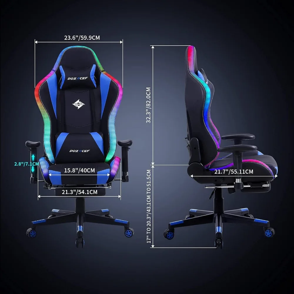 RGB Gaming Chair with Massage and Footrest Large Ergonomic Computer Desk Chair Video Gaming Chair with LED Light - Image 4