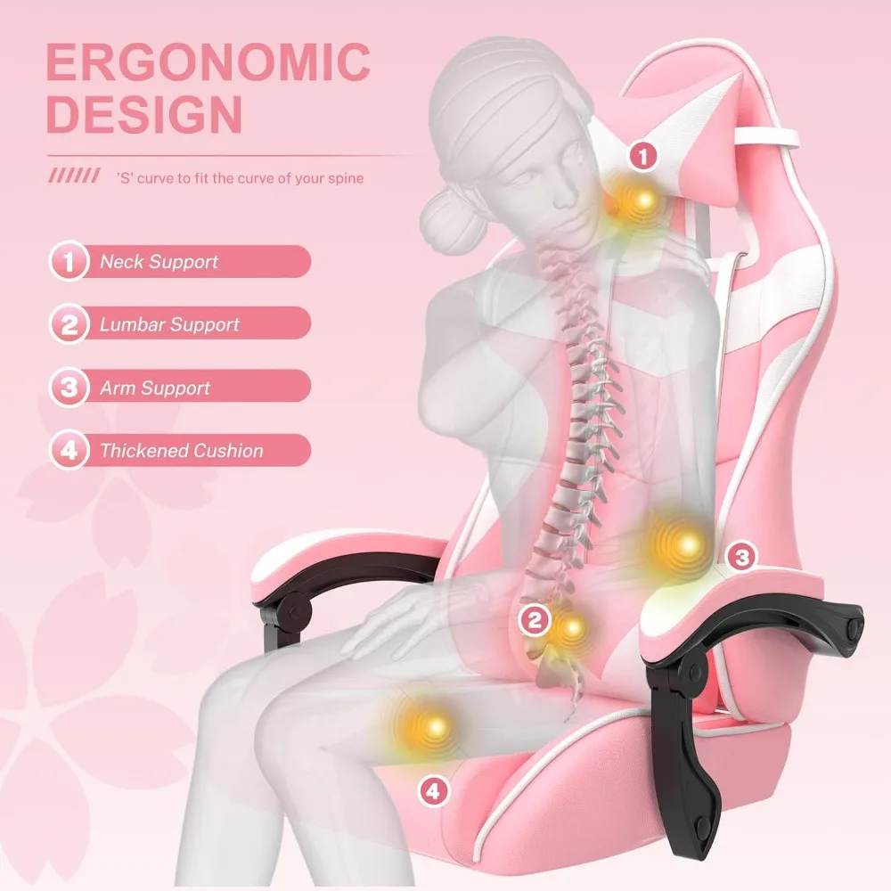 Computer Armchair Girlfriend Computer Gaming Chair Pink Gaming Chair With Footrest - Image 5